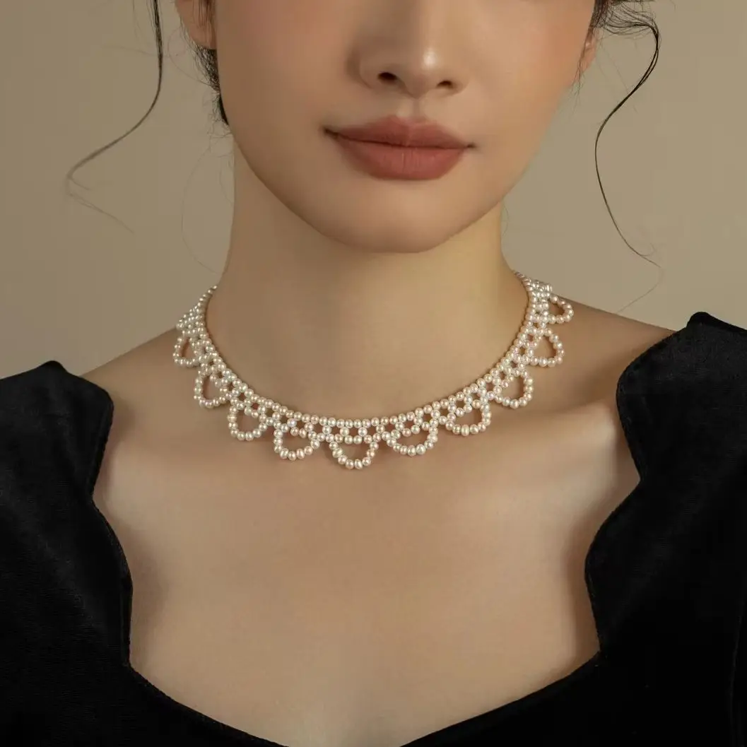 XF800Natural Freshwater Pearl Choker Necklace Fine Jewelry Bridal Neck Accessory Wedding Dress Cover Women's Neck Chainxl2026070