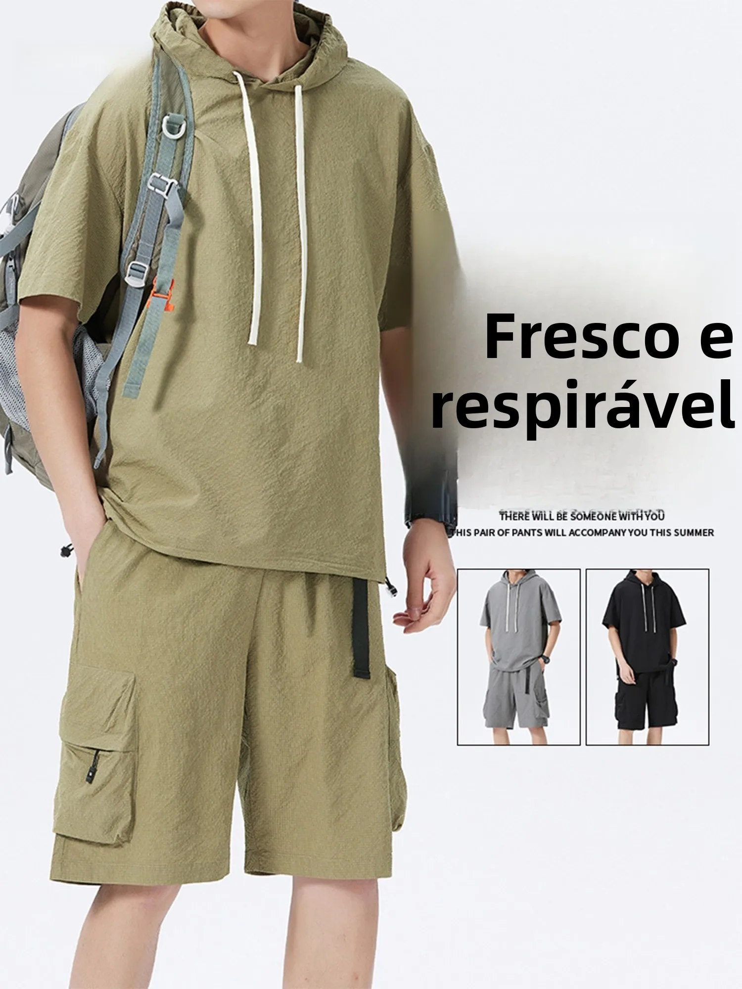 calanbula-summer-casual-sports-ice-silk-short-sleeve-shorts-workwear-two-piece-thin-breathable-lightweight-polyester-fabric