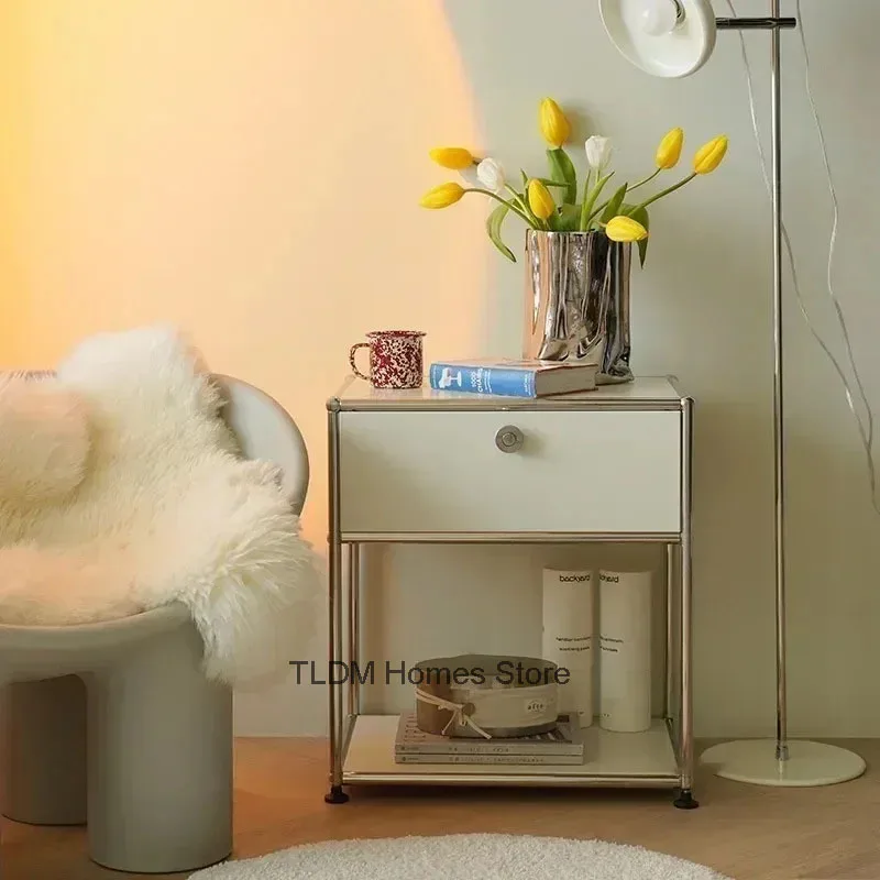 Modern Minimalist Nightstand Medieval Bedroom Furniture Module Storage TV Side Cabinet Stainless Steel Frame Bedside Table g e