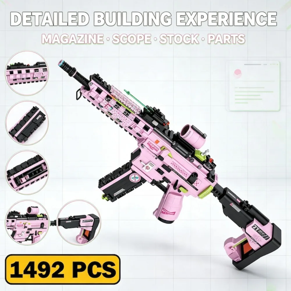 DIY Military Building Block Gun Model 4 Styles Collectible Bricks Assembly Toy Model, Desktop Display Decoration Christmas Gifts