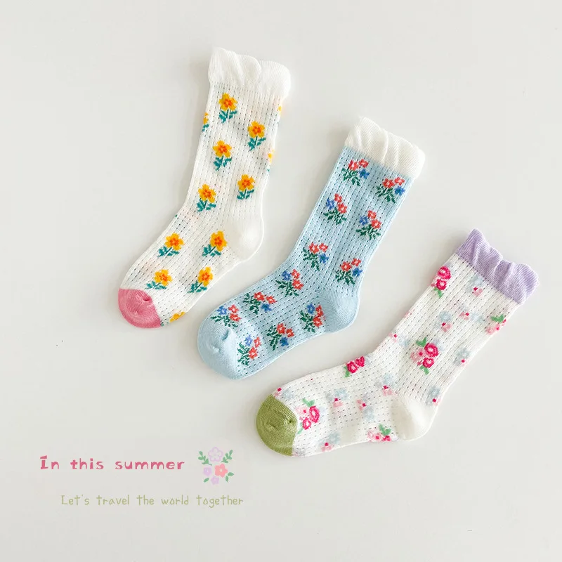 Spring Summer Socks Girls Thin Sock With Mesh Flower Pattern Cool Socks For 1-12 Year-old Baby