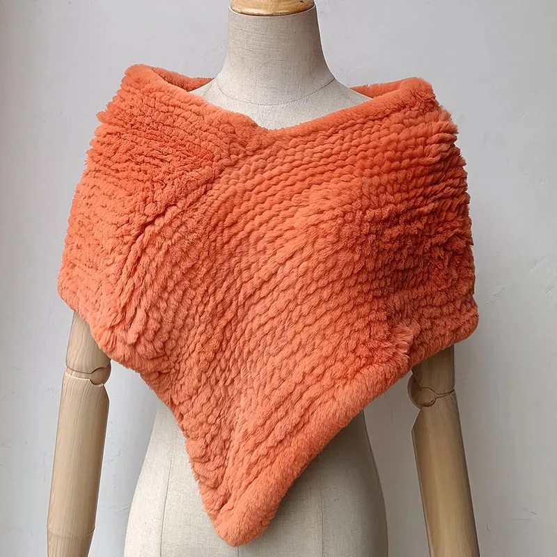 Women Autumn Winter Real Rabbit Fur Knit Shawl Thickened Women Coat