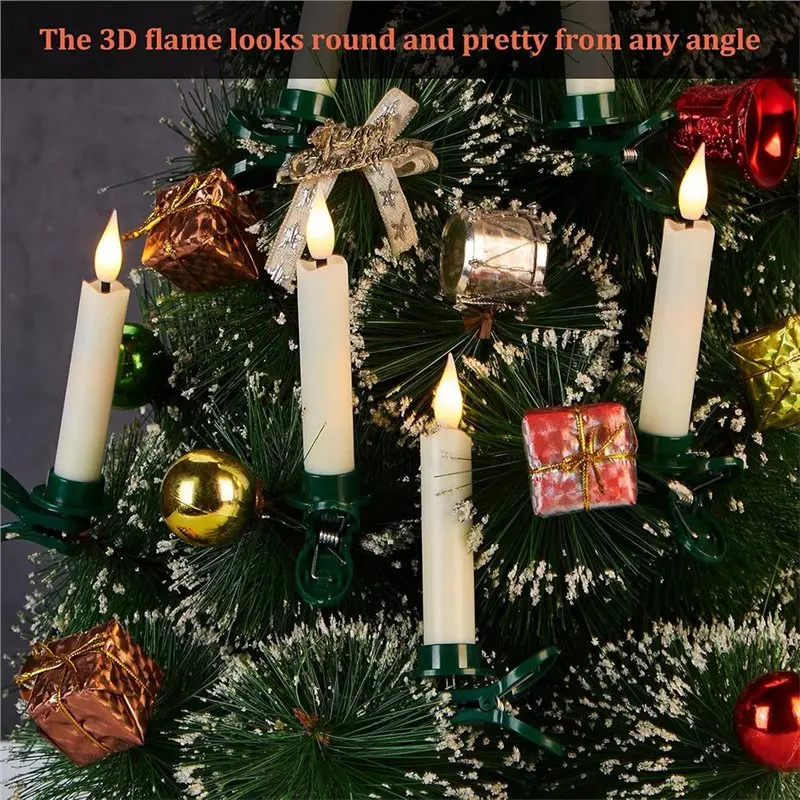 Flameless 6Pcs LED Taper Candles Light Set 3D Wick Candles Clip-On Christmas Tree With Remote Timer For Home Decor
