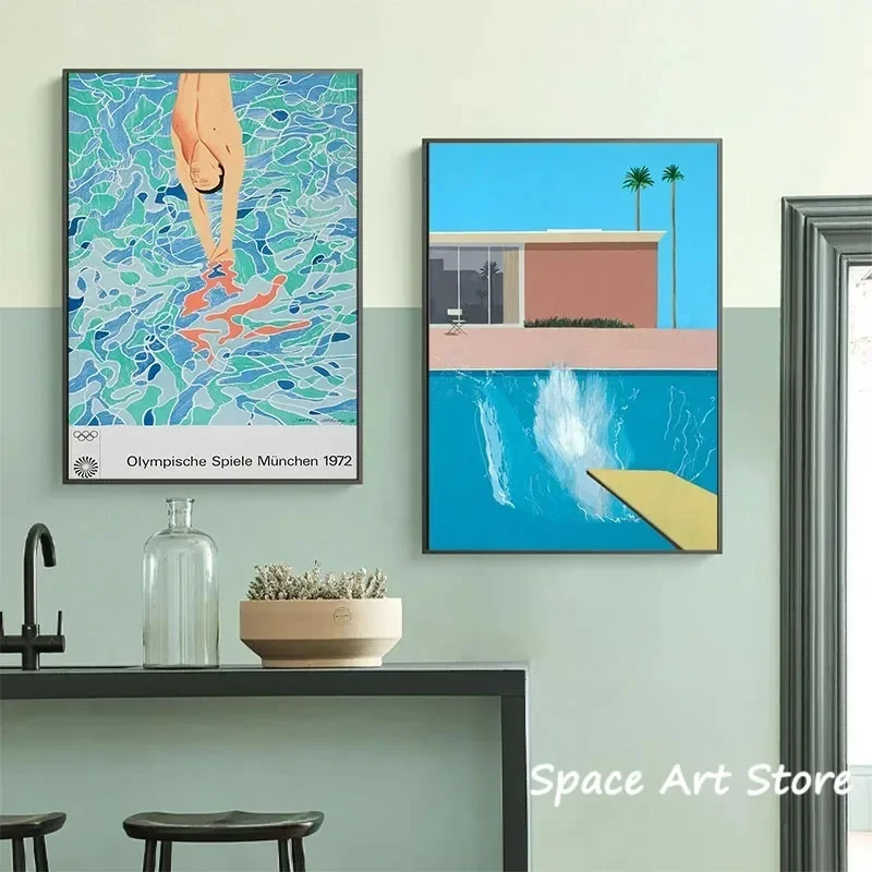 Abstract Canvas Painting David Hockney Pool Summer HD Print Modern Wall Art Picture Living Room Home Decor