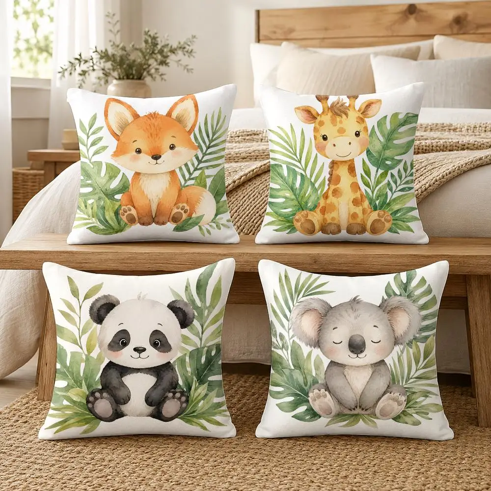 Jungle Animal Lion Zebra Monkey Tiger Cushion Cover Silky Short Plush Invisible Zipper Dustproof Sofa Pillow Case For Home Decor
