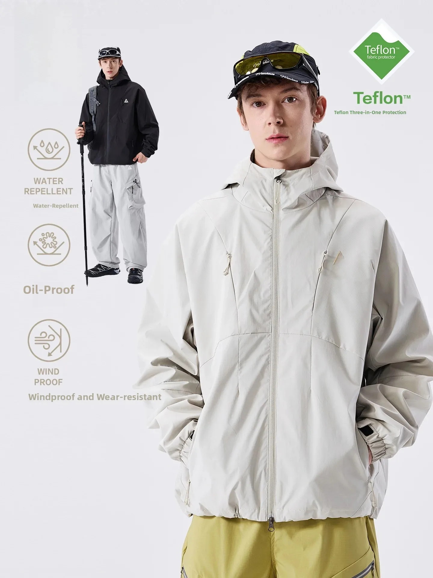 LAZY DAY TFLON Men's Outdoor Waterproof Hiking Jacket Climbing Workwear Coat Quick Dry Zipper Closure Regular Fit Long Sleeve