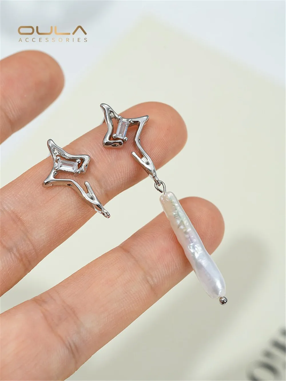 Color 14K Gold Covered Lava Star Earrings with Hanging Ring Irregular Diy Hand Silver Needle Earrings Accessories Materials