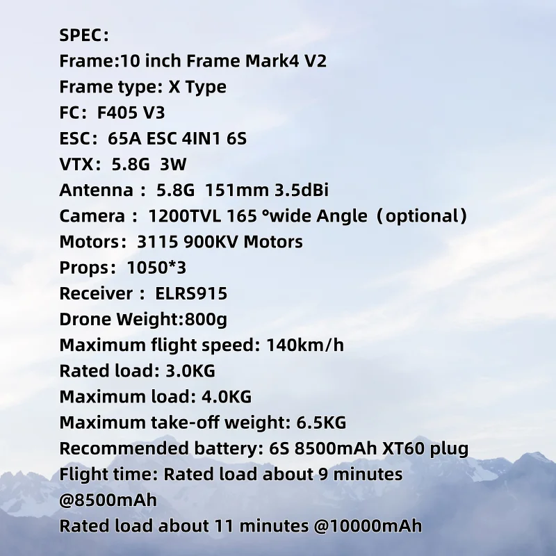 10-Inch 3115 Motor GPS Night Version FPV Racing UAV 10km Range Flight Time HD 3-5kg Payload Long Range Beginner Remote Kit