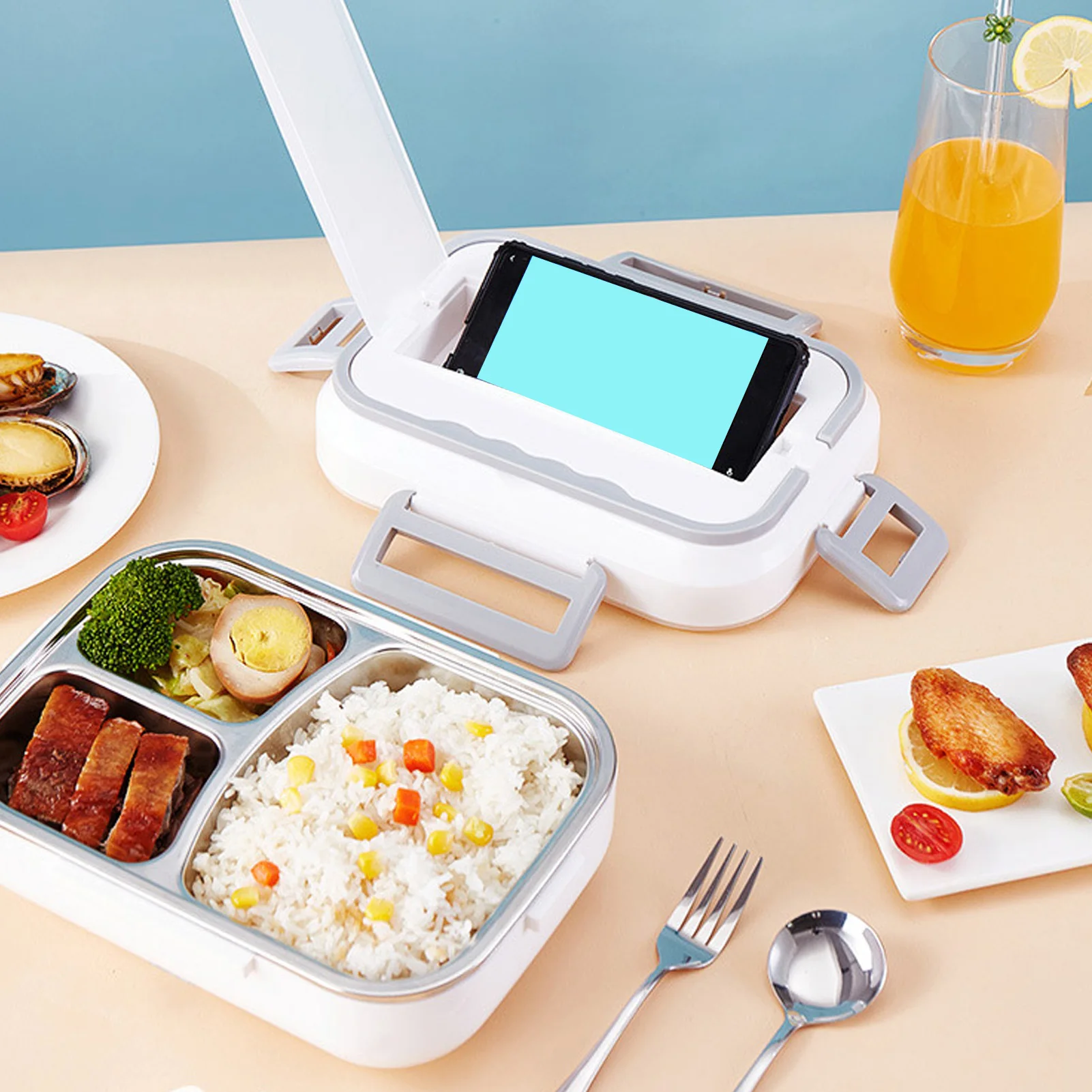 

1.2L Electric Lunch Box 40W Fast Heating 304 Stainless Steel Portable Food Warmer with Cutlery for Car Truck Office