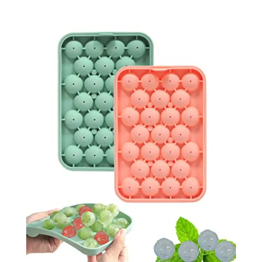 

Silicone Ice Cube Molds 2 Pack, Round Ice Cube Tray Silicone with Lid, Flexible 25-Cavity Easy Release Ice Trays for Freezer, D