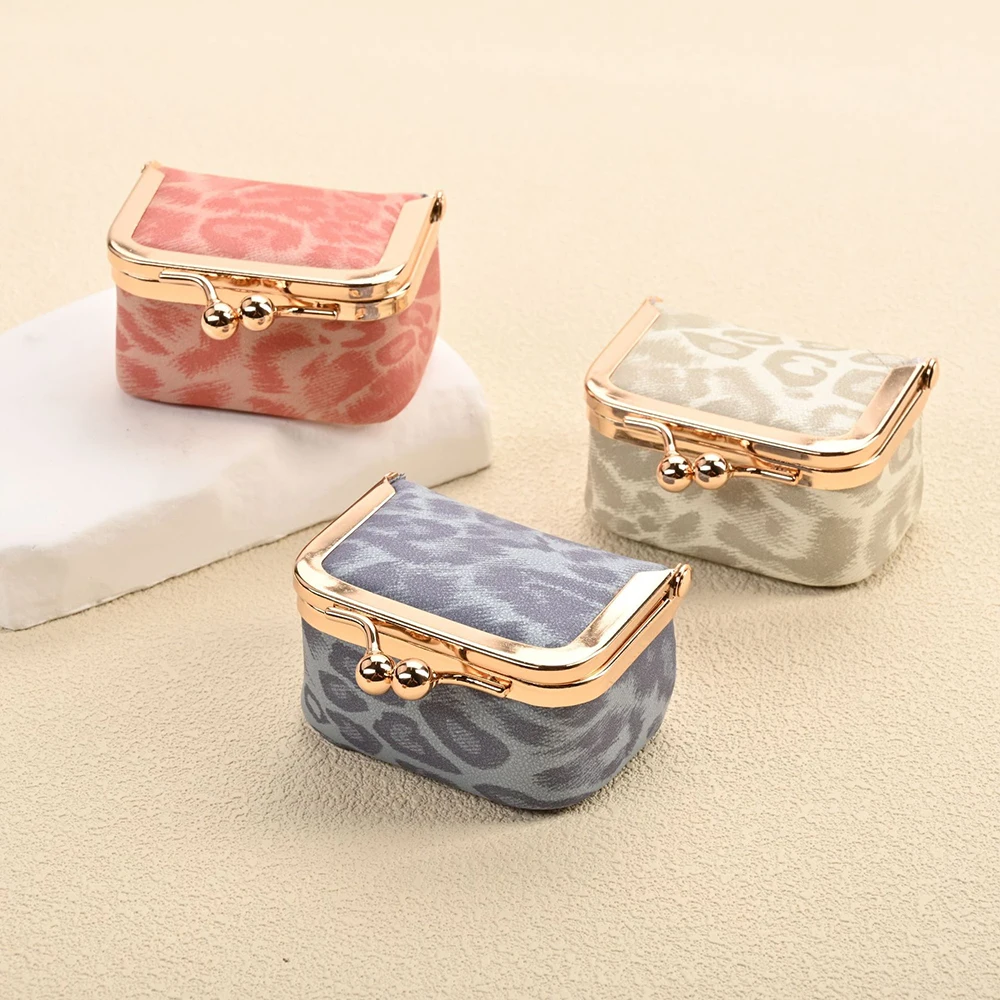 5pcs Coin Purses Women PU Leopard Print Solid Brief Protable Ear Line Hasp Short Storage Bag