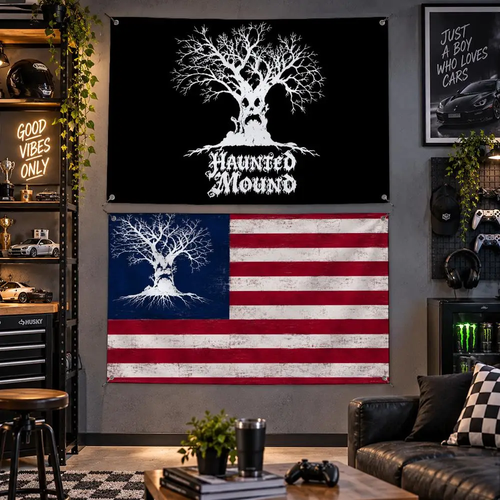 Music Haunted Mound Harold the Tree Flags Fan Flag Banner Outdoor Camping Backyard Lawn Garden Patio Party Decor Gift
