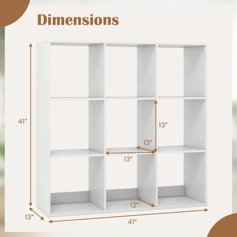 

9 Cube Bookshelf 4 Tier Open Storage Organizer Freestanding Display Shelf for Living Room Study Office White Modern
