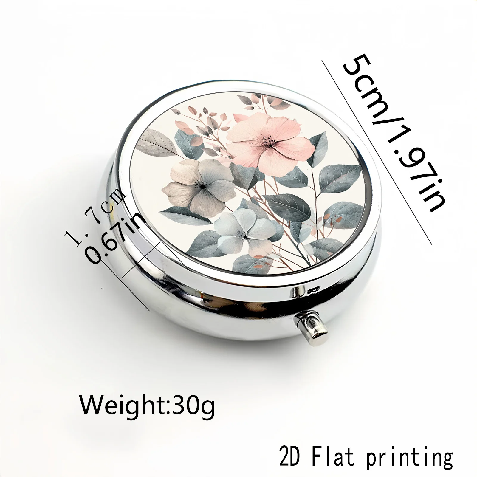 Pastel Floral Pattern, Square and Round Two-Compartment Small Medicine Box, Portable Medicine Storage, Small Jewelry Storage, Suitable for Travel in Handbags, Elegant Design