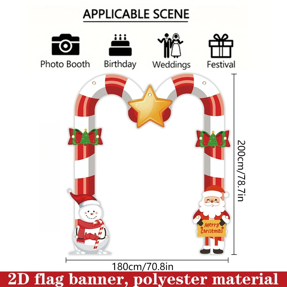 1pc Christmas Party Decoration 2D FLAT Banner- Candy Cane Porch & Wall Decor With Santa Claus