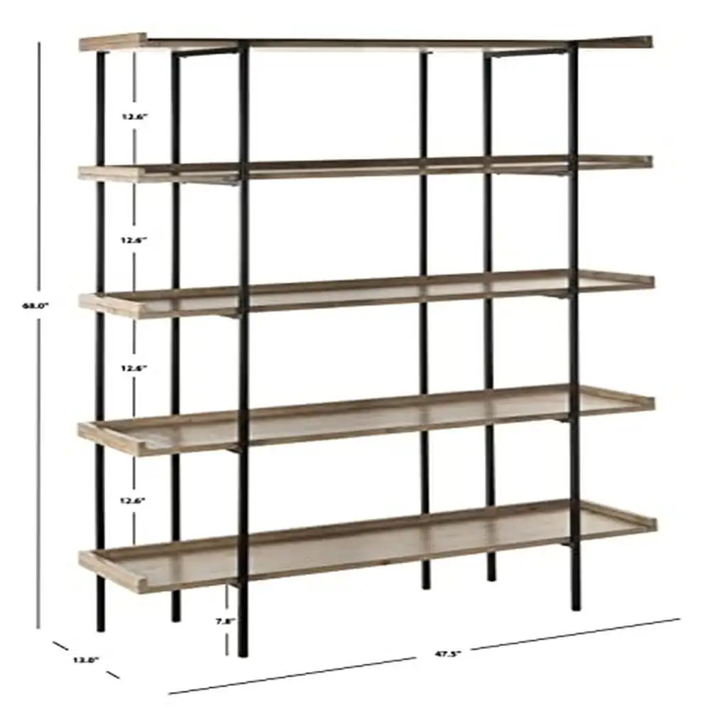 5 Tier Rustic Oak and Black Wood Etagere Shelving Unit Mid Century Modern Style Durable Living or Dining Room 13