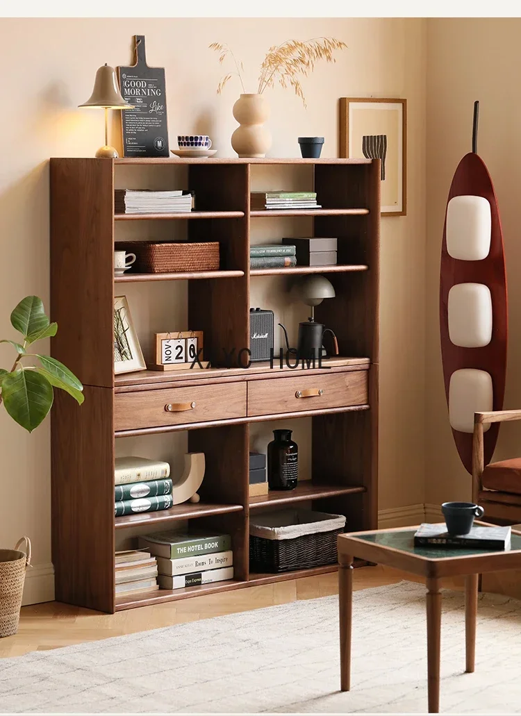 

North America Black Walnut Floor-Standing Rack Bookcase Rack Combination Simple Solid Wood Log Bookcase
