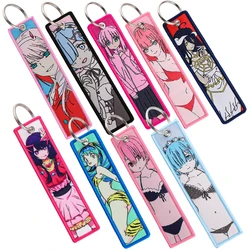 Cute Girls Embroidery Key Fobs Anime Key Tag Motorcycle Keychain for Car Key Pendant Key Ring Accessories Gifts