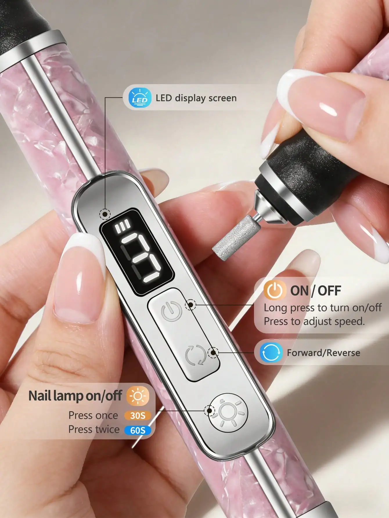 2-In-1 Electric Nail Drill And Nail Lamp, Portable Manicure Tool Kit, 230mAh Large Capacity Battery, Quickly Dries All Nail Polish And Gel, 15,000RPM Electric Nail Drill Bit, Suitable For Nail And Toenail Care