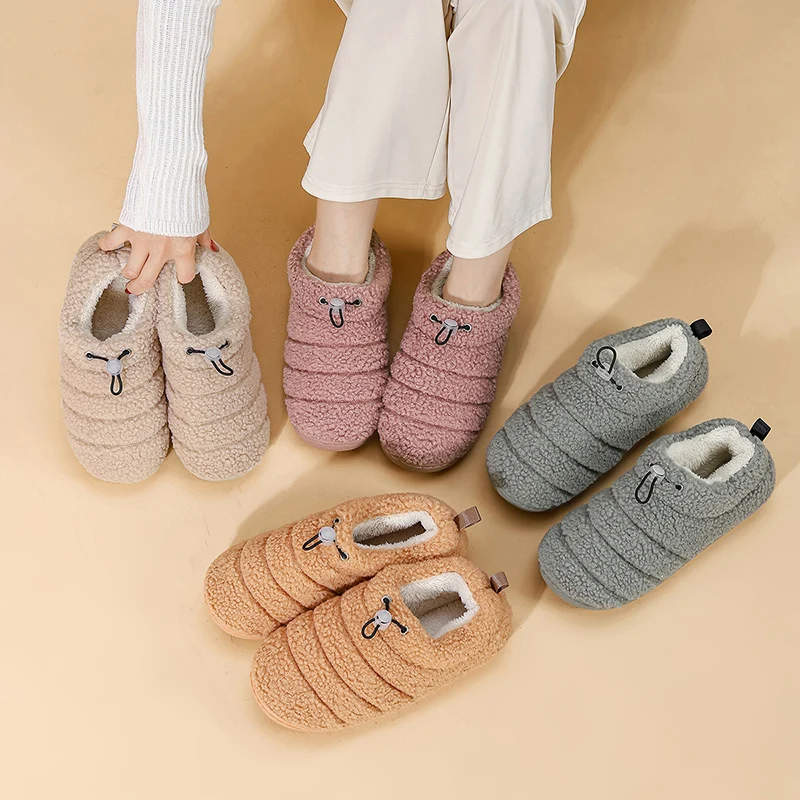 Frauen Winter Plüsch Warme Hausschuhe Einfarbig Flauschigen Bequeme Baumwolle Schuhe Frau Indoor Hause Rutschfeste Fuzzy Hausschuhe