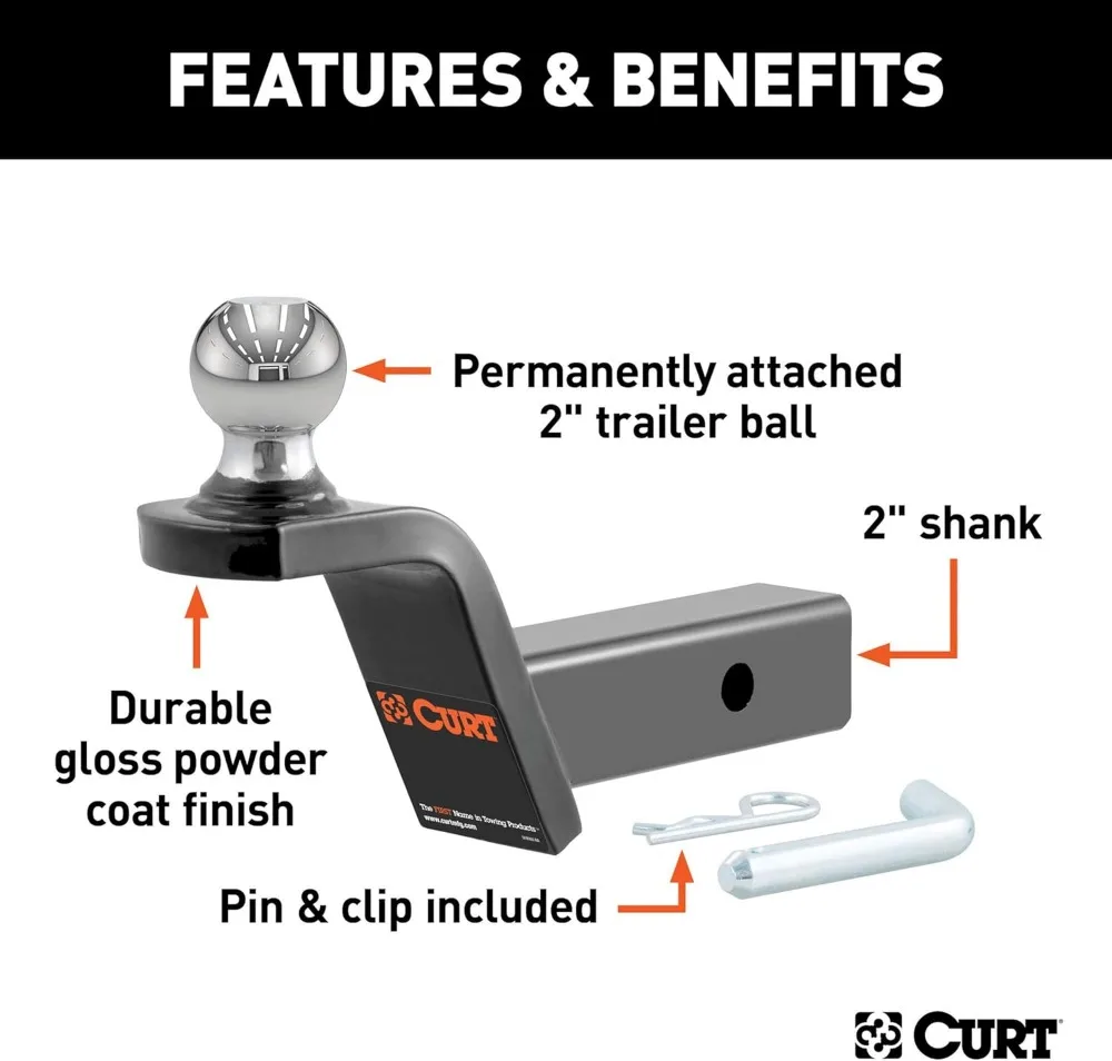 Zwaar uitgevoerde trekhaak met 2 inch kogel en pin, geschikt voor 2-inch ontvanger, capaciteit van 7500 lbs, 2-inch stijging