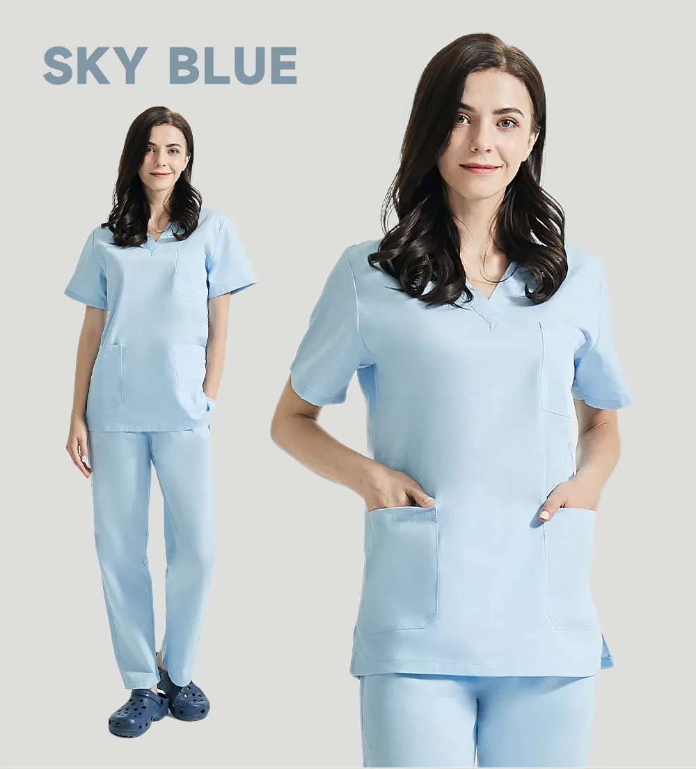 High Quality Nursing Scrubs Women Uniforms Pet Grooming Scrub Set Short Sleeved V-neck Top And Pants Doctor Surgery Work Clothes