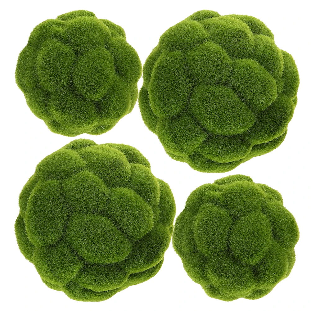 4pcs Simulated Moss Ball Large Lawn Green Artificial Decorative Plants for Planter Window Display Hanging Garden Spheres