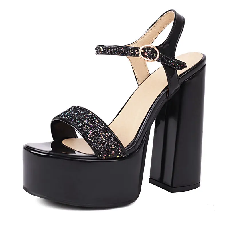 REAVE CAT Women Sandals Peep Toe Block Heels 14cm Platform Hill 5cm Rhinestone Buckle Strap Sexy Dating Shoes Big Size 41 42 43