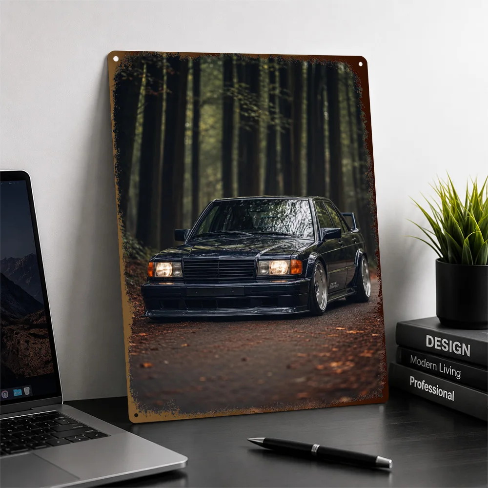 Germany 190 E 2.5-16 Evolution II Blue Black Sports Sedan Aluminum Poster Customized Metal Tin Sign Wall Art Ideal For Workshop