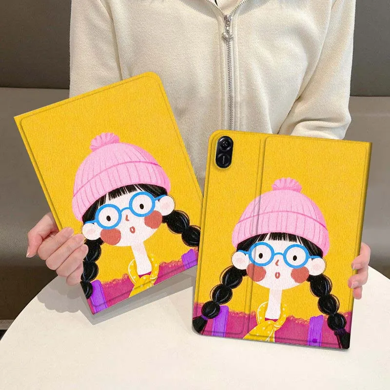 

Hat Glasses Cute Girl Pattern For Honor Magic Pad 6 7 X8 V6 V7 Pro V8 X9 8 V8 9 13 X8a 2 V9 GT X9a X9 GT2 13.3 Inch Tablet Case