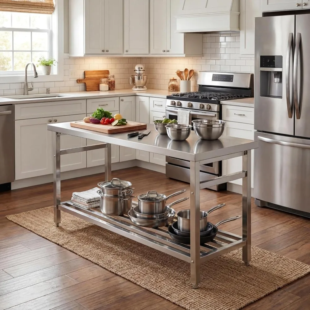 office desk60x24 Inch Stainless Steel Folding Prep Table, No Assembly Required
