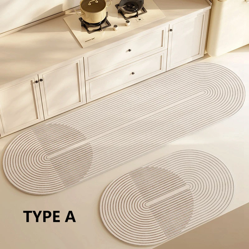 2Pcs/Set Minimalist Style Diatom Mud Floor Mat Kitchen Absorbent Floor Mat Non Slip Foot Mat Household Long Strip