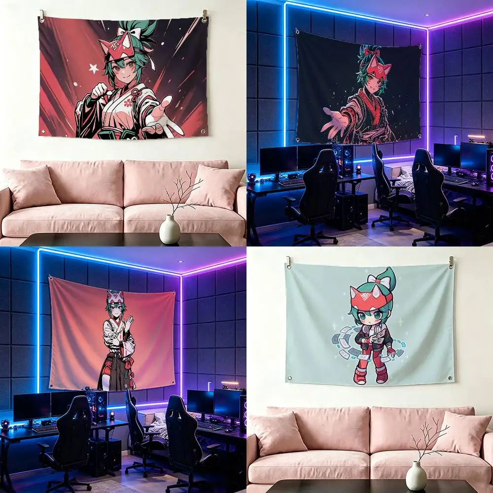 O-Overwatch K-Kiriko Flags for Bedrooms Home Decor Items Outdoor Decors Garage Decoration Flaga