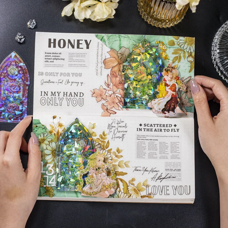 10Sheets Stickers Window Flower Series DIY Booklet Card Making Creative Multi-style Scrapbook 94*141MM