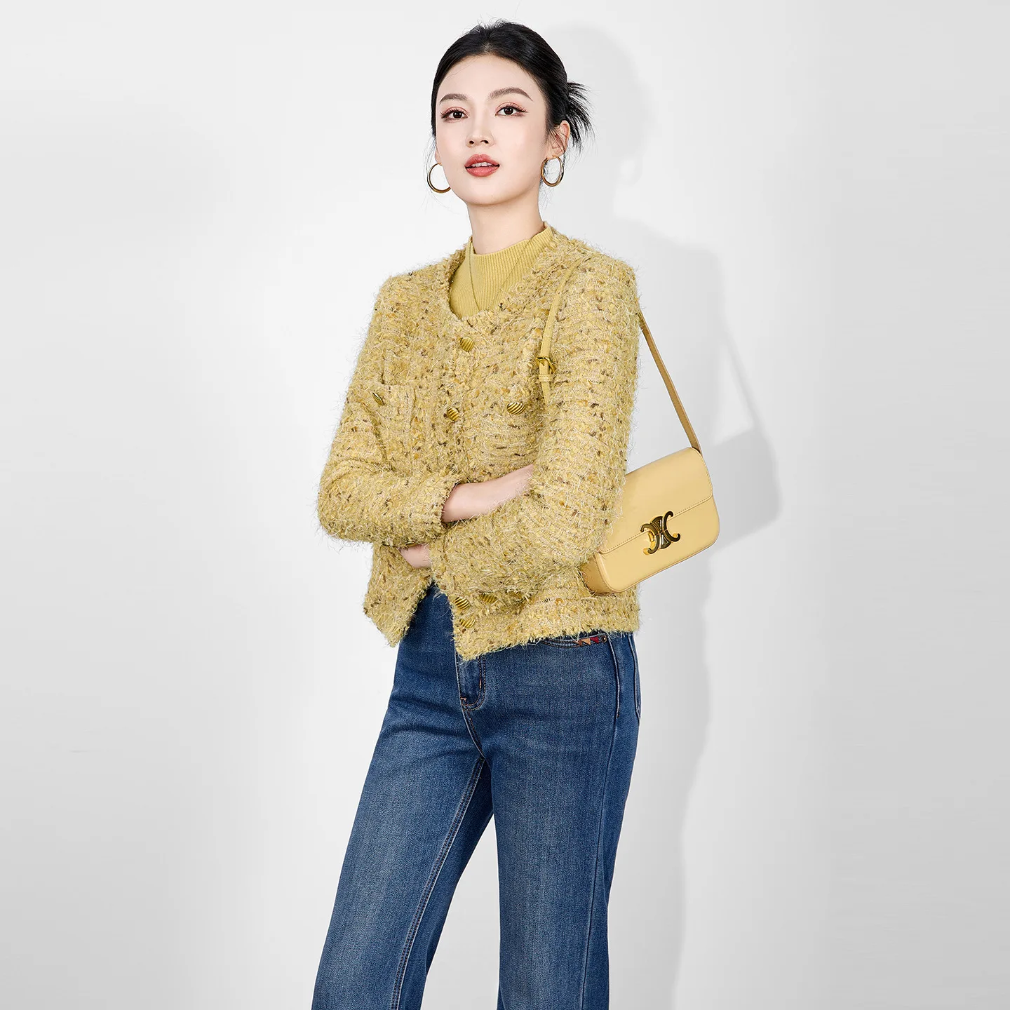 Luxury-lite French-style thick ultra-soft long-haired textured tweed coat for autumn/winter, from Nanyou brand