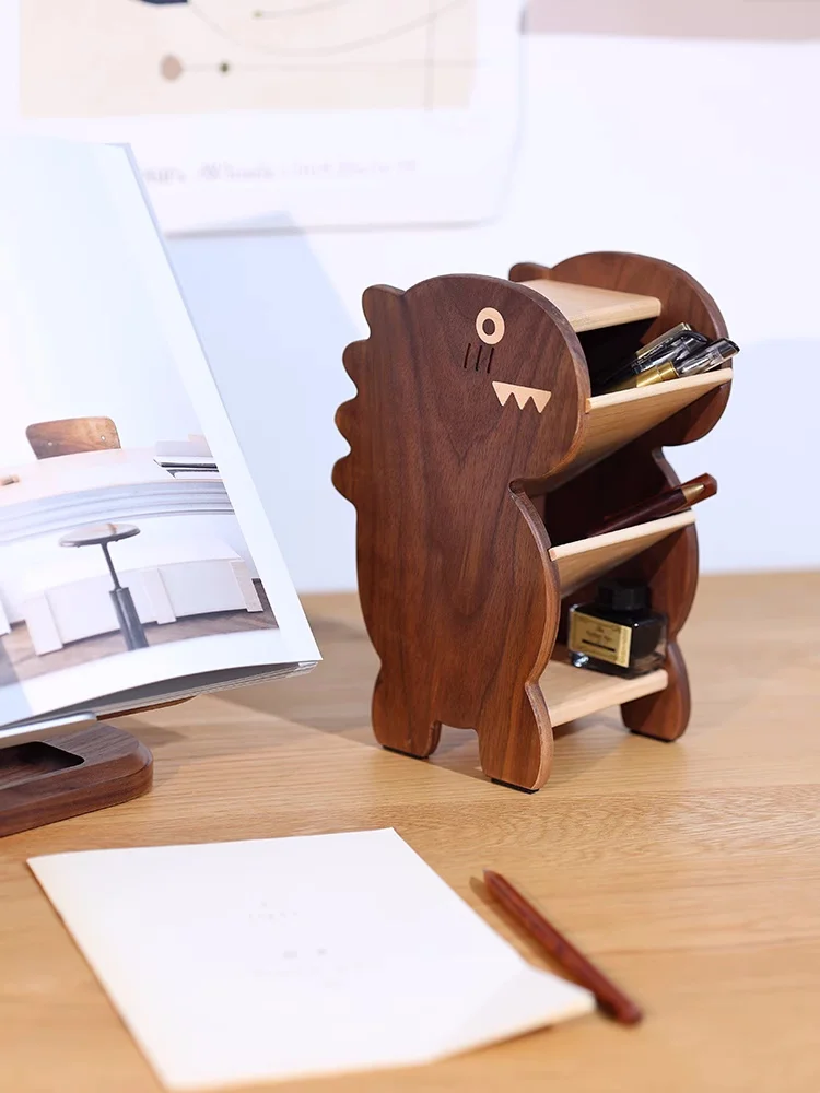 

Creative Cute Cartoon Pen Holder Dinosaur Shape Desk Top Wooden Storage Box Study Table Organizer Gift