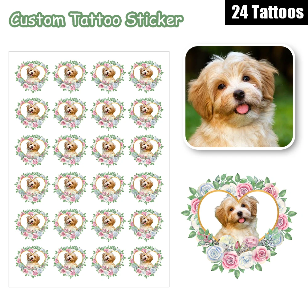 

24 Designs Summer Fresh Roses Flowers Leaf Customized Personalized Waterproof Temporary Tattoo Sticker Photo Designs Puppy Pet