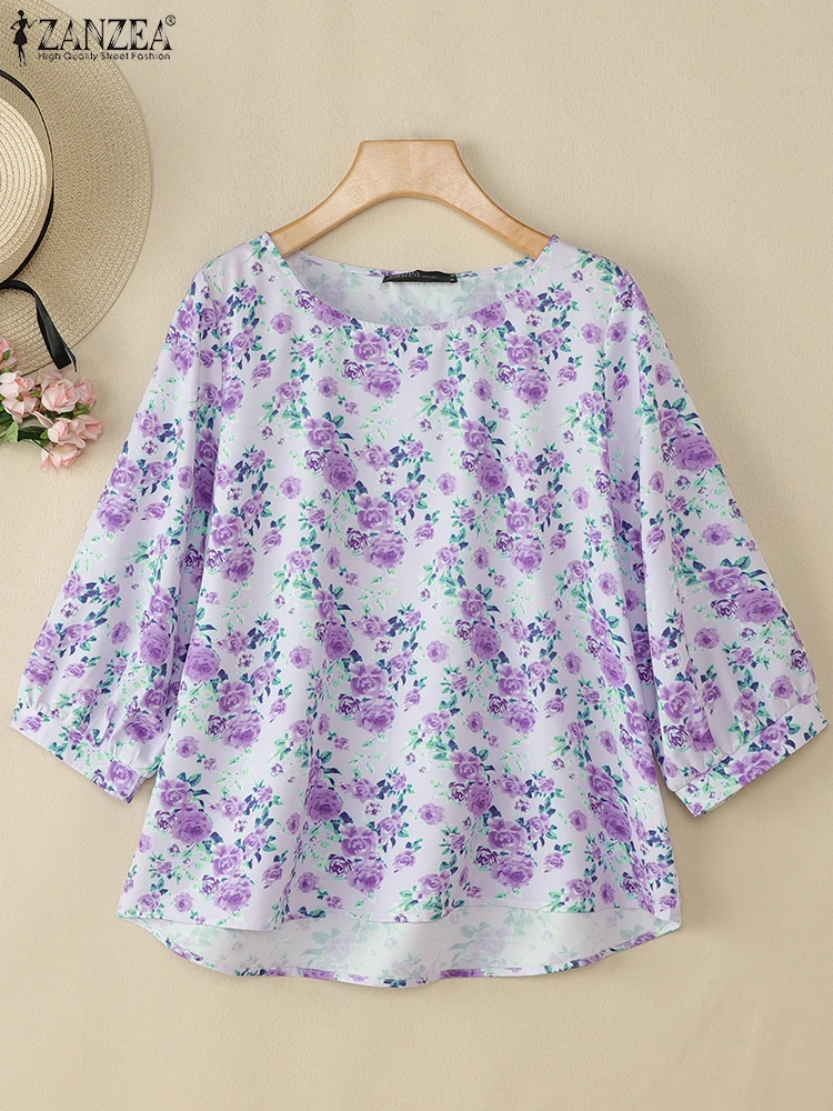 

2025 Women Summer Blouse ZANZEA Bohemain 3/4 Sleeve Floral Printed Shirt Casual O Neck Holiday Tops Tunic Female Work Blusas