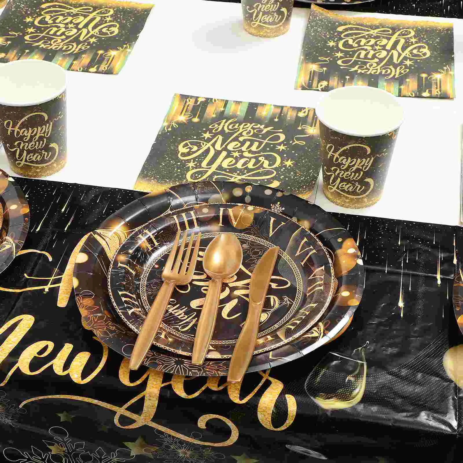 Black Gold Paper Cups and Napkins Sophisticated Tableware Birthday Party Supplies Traditional New Year Plates Decor