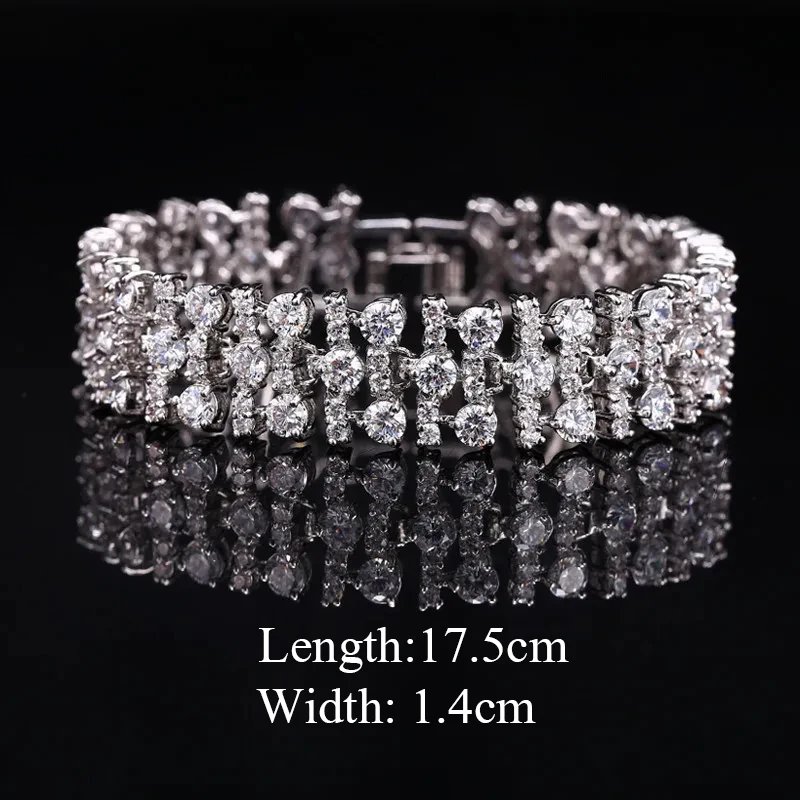 Pera CZ Elegant Royal And White Stone Jewelry White Gold Color Blue Cubic Zirconia Big Bracelets & Bangles For Women B034