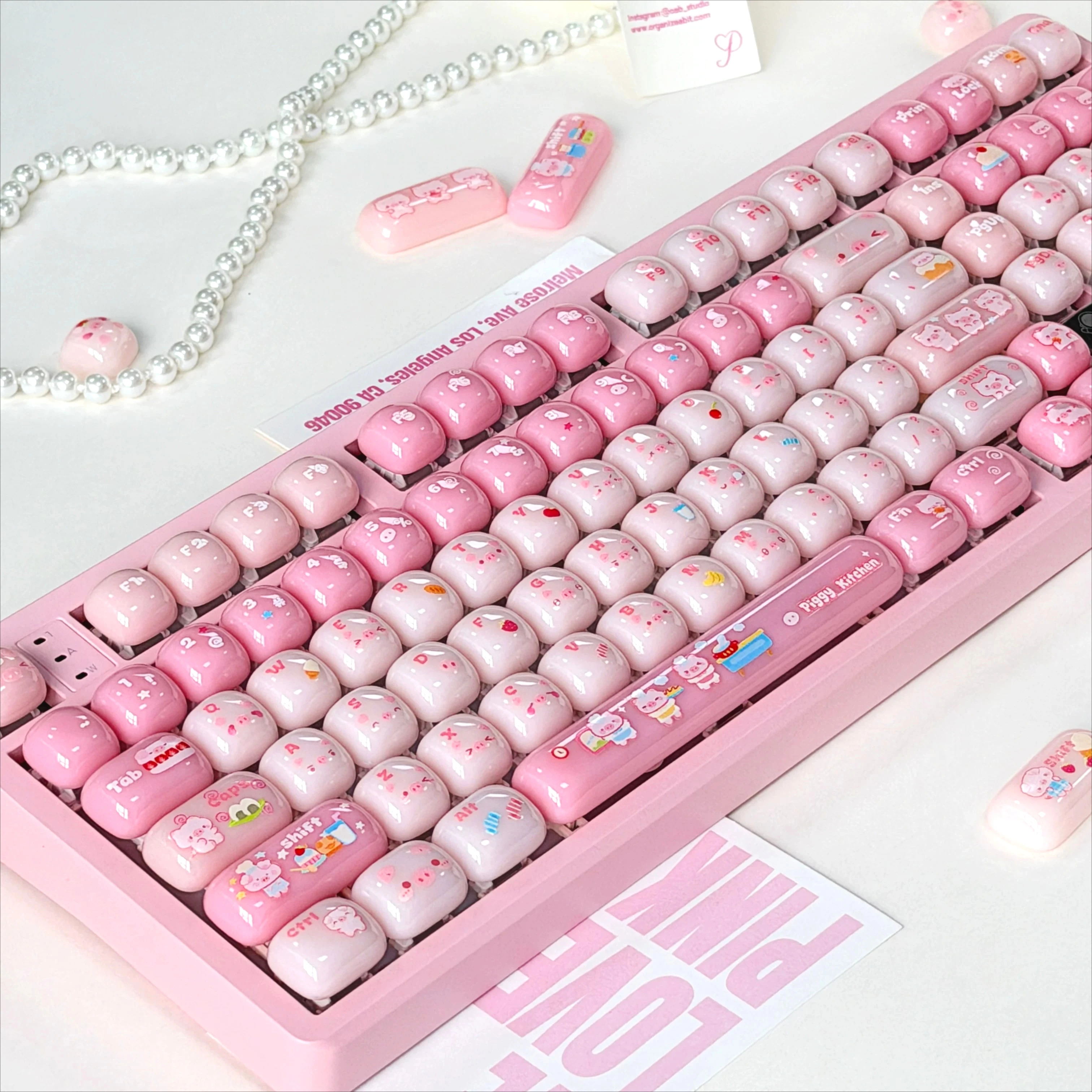 MAIMAOOO Little Pig Soft Candy Keycaps Pink MOG Cute Round Pink PC Silk Screen Female Keyboard Keycaps