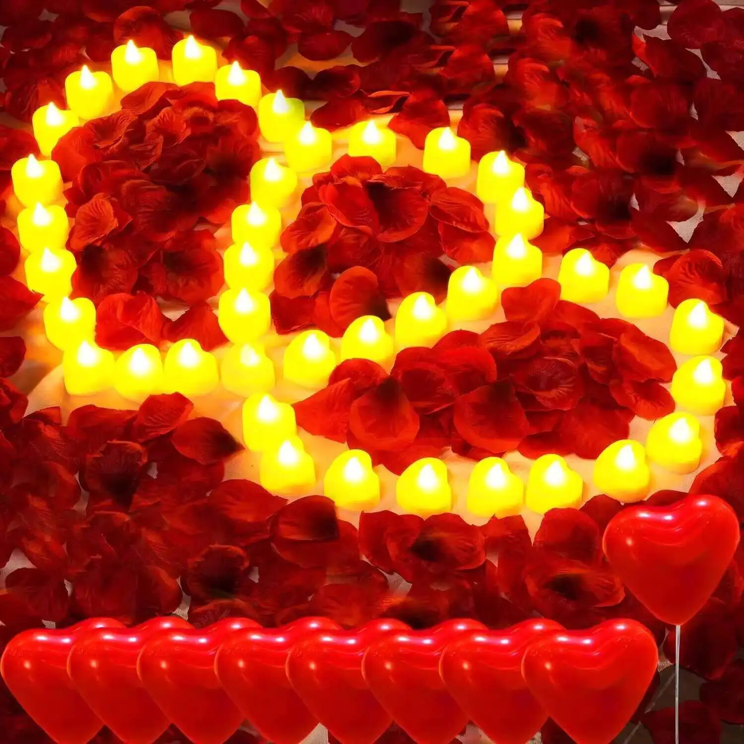 Heart Shaped LED Candles Flameless With Artificial Rose Petal Romantic Love Tea Lights For Night Light Anniversary Wedding Table