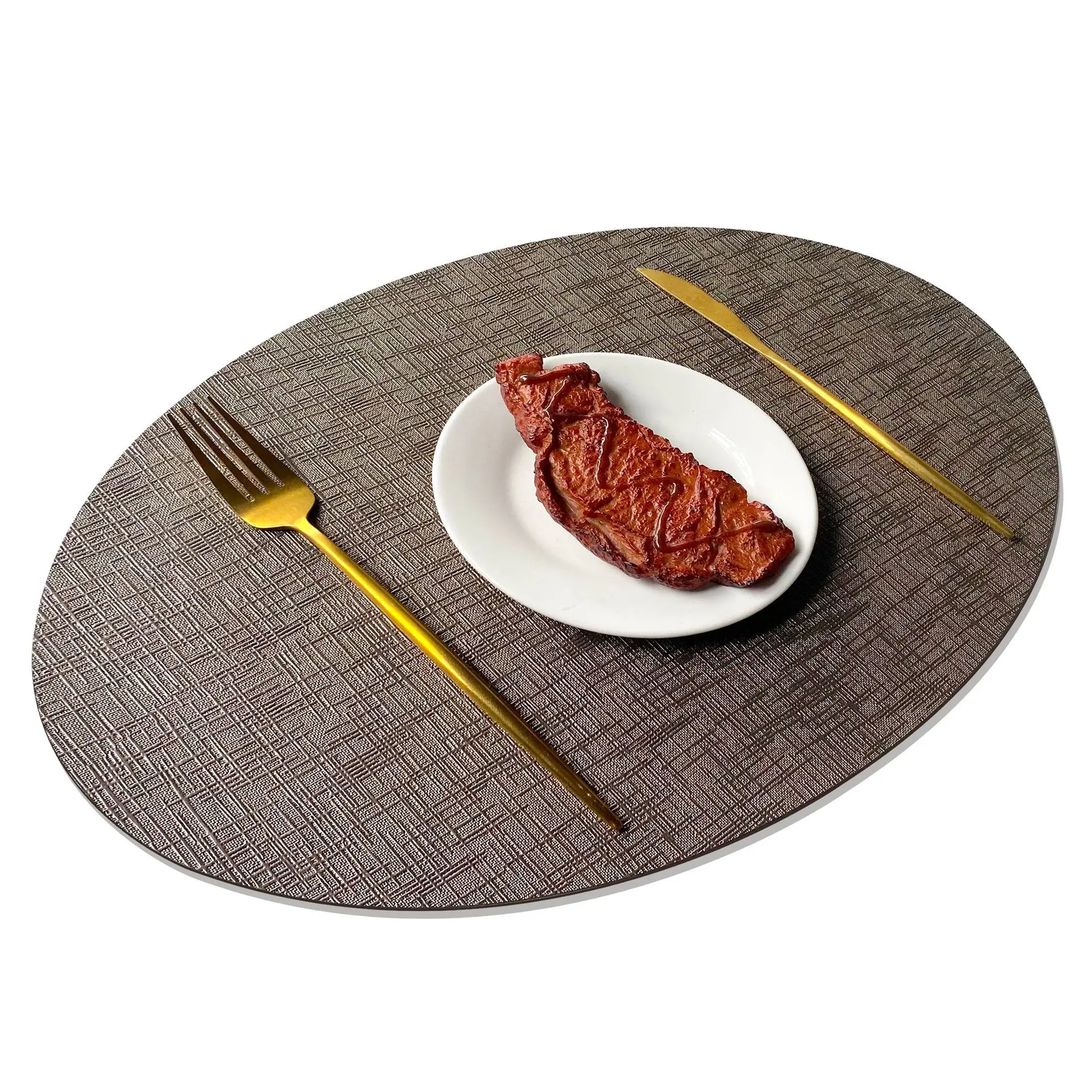 Doppelseitige, kreisförmige, ovale Tischsets in Tropfenform mit Metallmuster, isoliert aus PVC-Leder, wasserdicht, rutschfeste Esstischsets – Detail 15