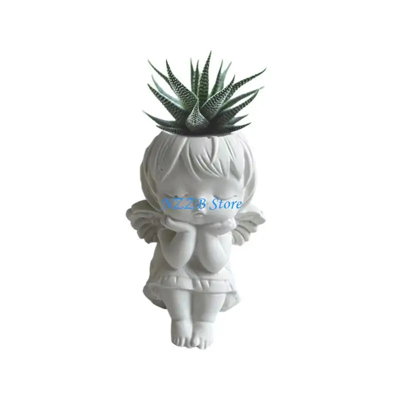 

T21F Flowerpot Molds Girl Planter Silicone Mold Wing Girl