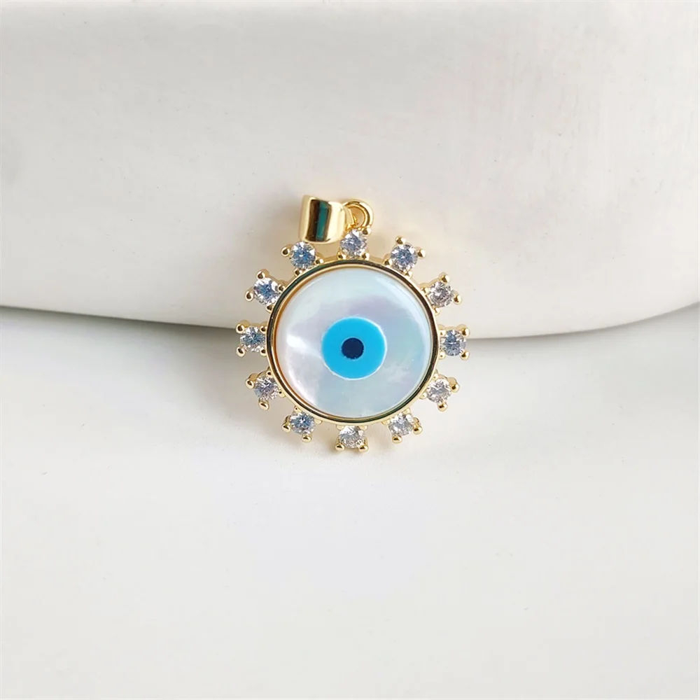 FUWO One Piece Round Evil Eye Pendant ,High Quality Golden Plated DIY Handicraft Zircon Charms For Women Jewelry Making PD008