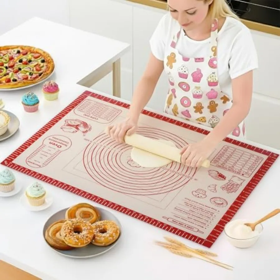 

Silicone Baking Pastry Dough Mat - Non Slip Rolling Mat with Measurement Guides, Thick Reusable Kneading Board for Bread, Pizza