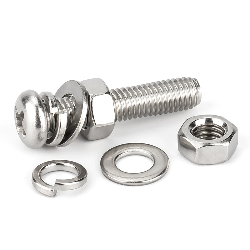 M2 M3 A2 304 Stainless Steel Pan Head Phillips Assembly Fasteners Full Thread Screws Complete Set With Nuts & Flat Washers