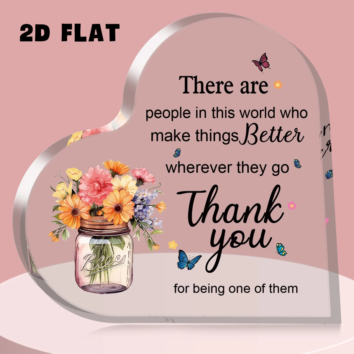 Mason Jar Floral Butterfly Heart Acrylic Plaque Thank You Quote Appreciation Desk Decor Gift