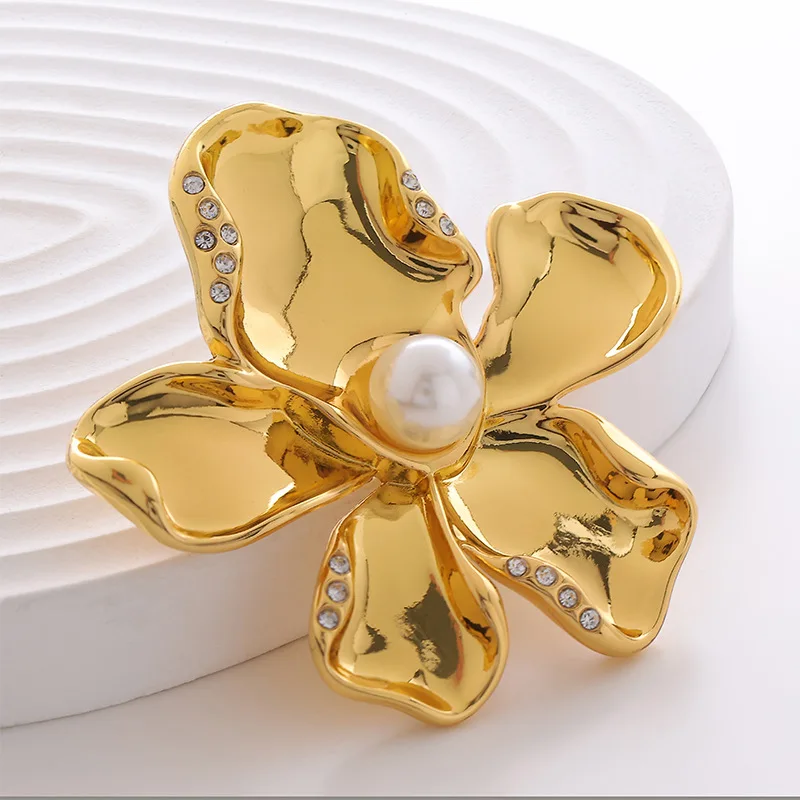 Fashionable Metal Flower Pins 54mm Large Floral Pins Summer Silk Scarves Safety Pins Suit Ornaments