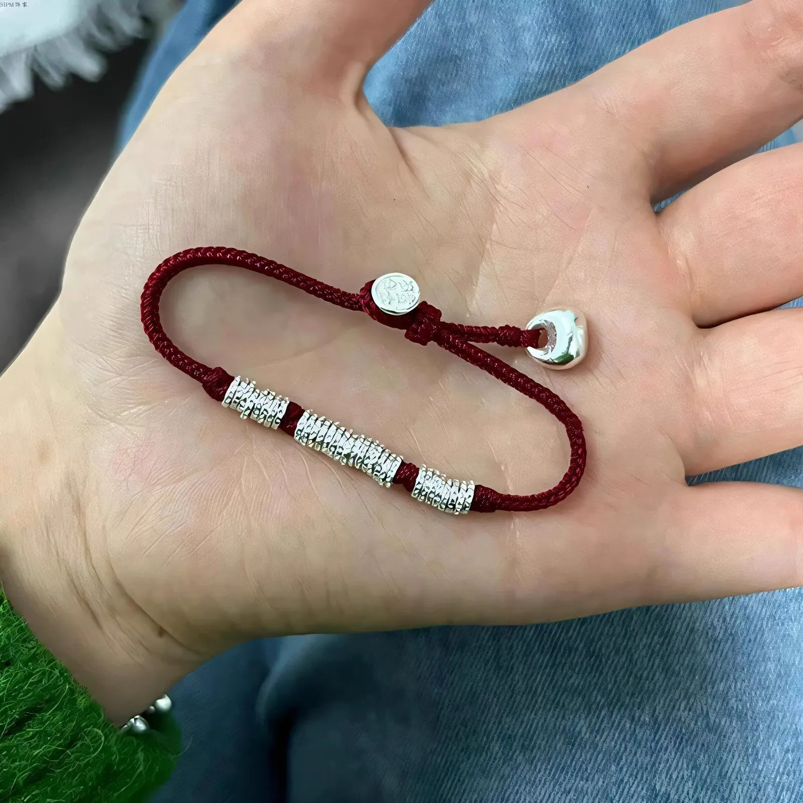 Minimalist Handmade Adjustable Red String Bracelet with Peace Joy Round Pendant Beaded Bracelet for Women Gifts